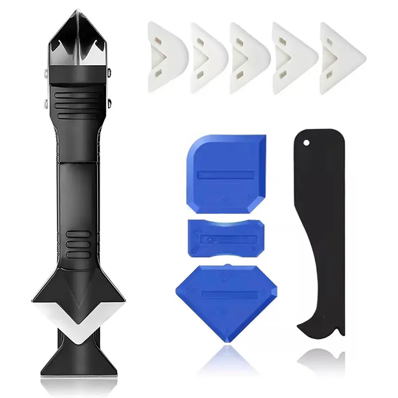 3 in 1 Silicone Caulking Tool Set - Stainless Steel Head Caulk Remover, Glass Glue Angle Scraper, Sealant Scraper - Durable, Ensures Clean Surfaces, Smooth Seals for Bathroom Frame Sealant Tasks, Ideal for Anyone Needing a Reliable Caulking Tool Set