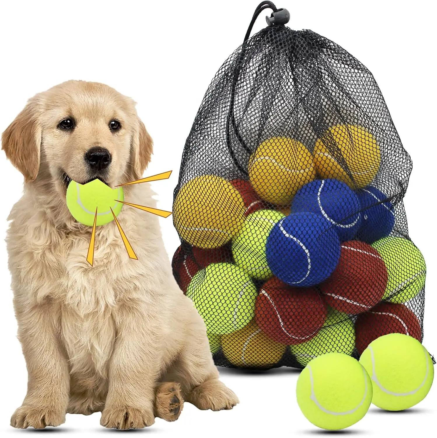 Magicorange Dog Tennis Balls, 20-Pack 2.5in Floatable Squeaky Balls for Fetch Training & Exercise, Safe Natural Rubber Multicolor Dog Toys