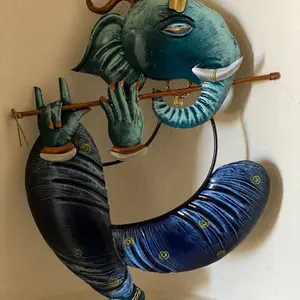14” Pandit Ganesha Beautiful metal wall hanging for decor.