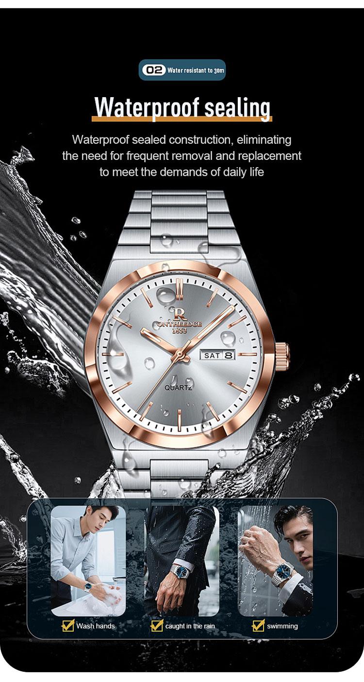 Men's Luxury Two-Tone Rose Gold & Silver Quartz Watch - Stainless Steel Wristwatch with Day Date Display, Luminous Hands, Classic Business Dress Watch, Perfect Gift for Him