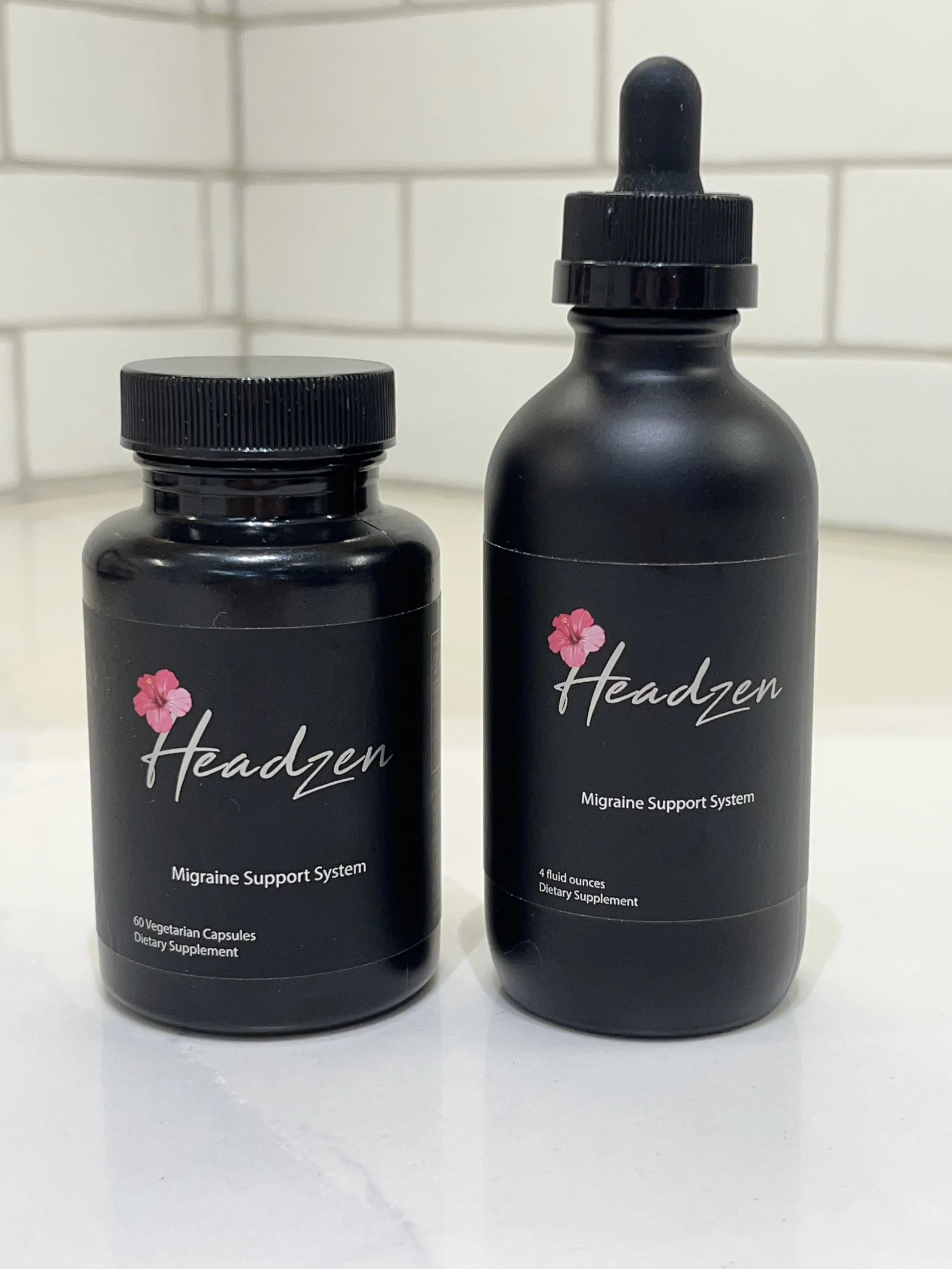 Headzen Migraine Management System - premium natural migraine and headache prevention supplement. 30 day supply. 2 bottle complete system vegetarian capsules and liquid magnesium with trace minerals wellness vital he