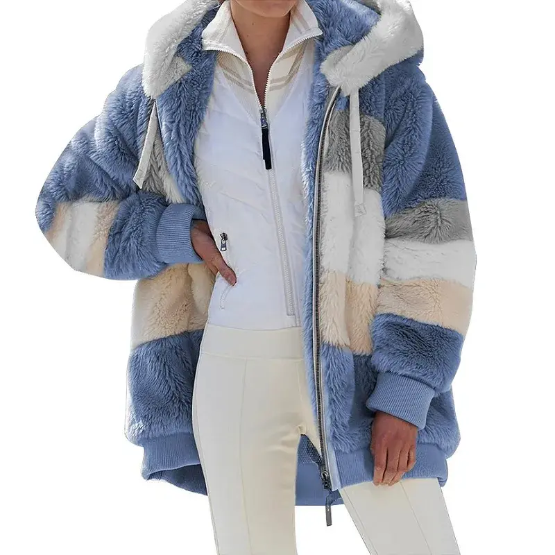 Lady's Female Teddy Jacket - Women's Oversized Plush Fleece Hooded Outerwear with Pockets, Long-Sleeve Warm All-Seasons Casual Streetwear Coat, Plus Size, Multi-Size, Cold Wash