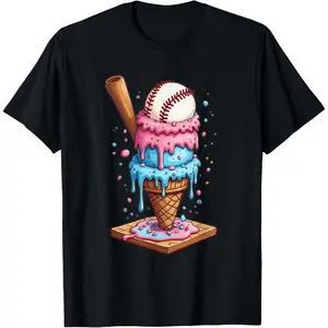 Funny Baseball Ice Cream Dripping Cone For Men Women Men T-Shirt Graphic tees