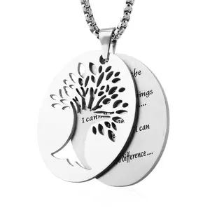 HZMAN Two Piece Serenity Prayer Stainless Steel Pendant Necklace With Tree Of Life Cut Out