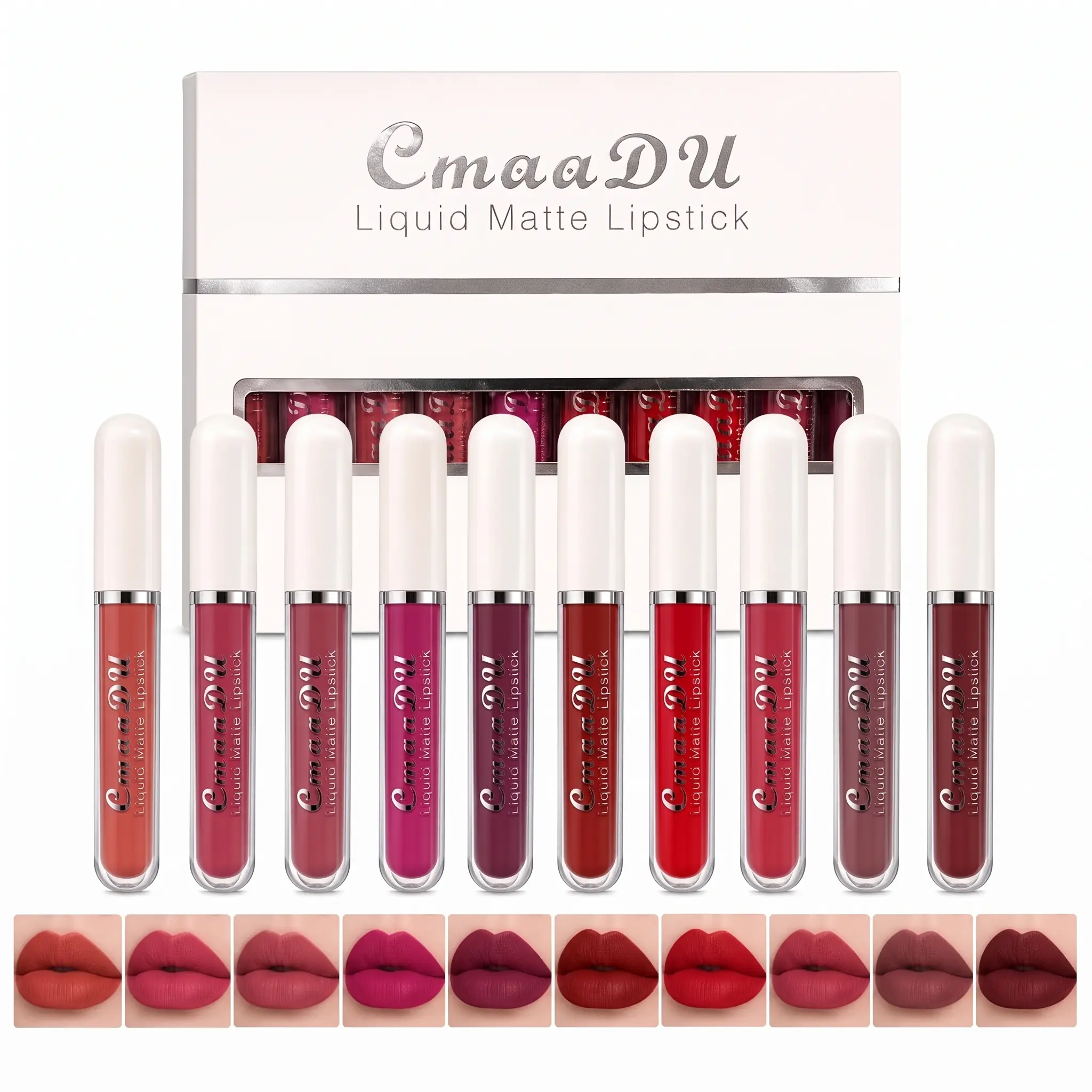 10 Pcs Matte Liquid Lipstick Set, Waterproof Long-Lasting Velvet Lip Gloss Kit, Transfer-Proof Nude to Bold Shades for Women