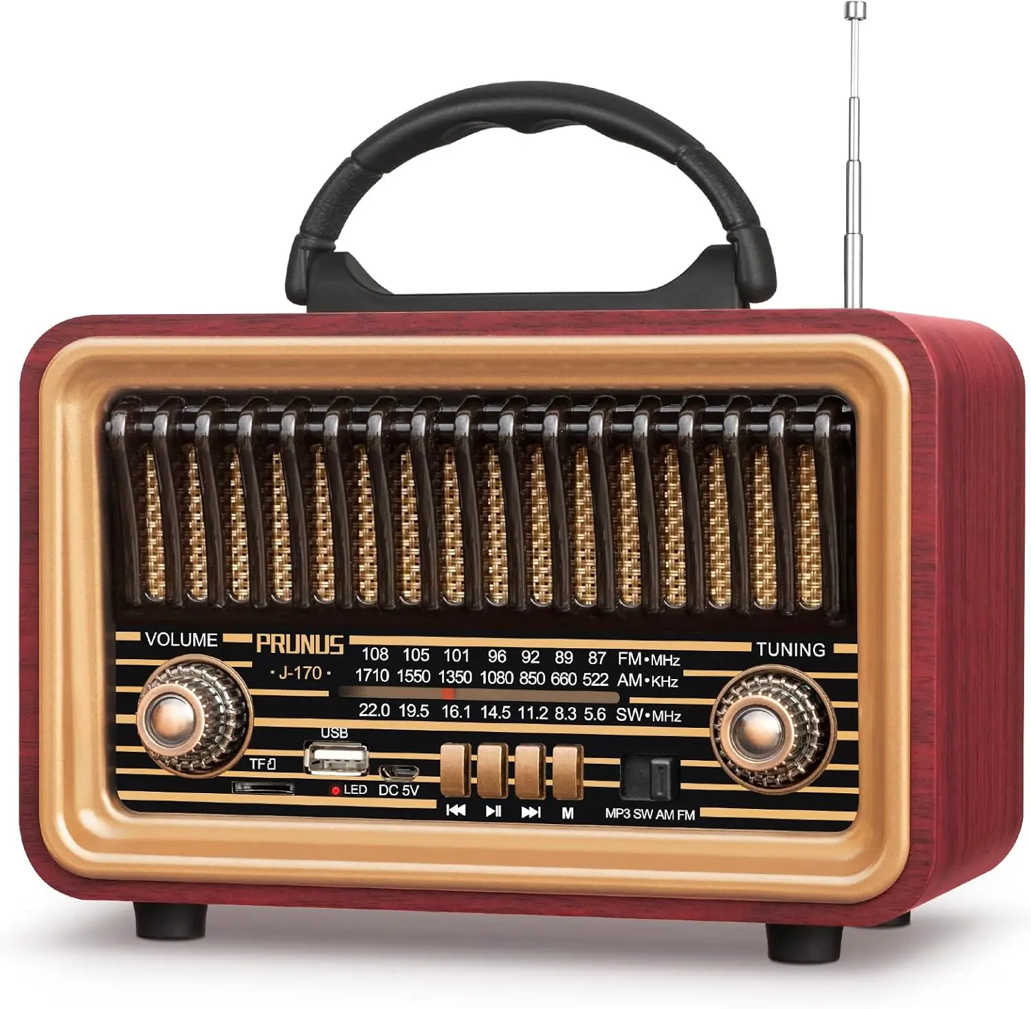 Retro Vintage Radio with Bluetooth Rich Bass Stereo Sound, Radios Portable AM FM, Rechargeable Speaker with TWS Pairing, Loud Volume,BT5.0, TF Card & MP3 Player for Home/Party