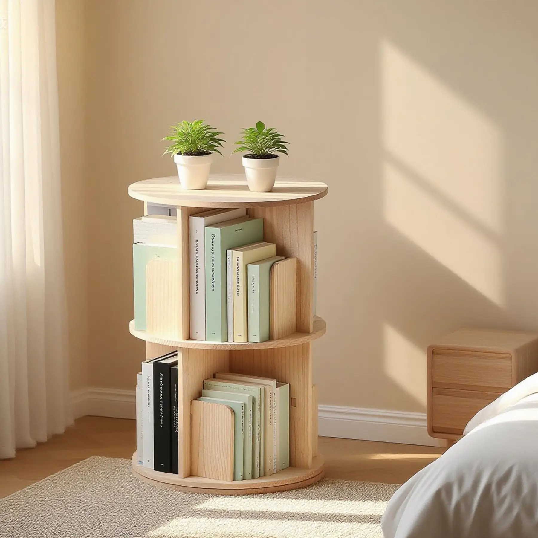 Segawe 2-Tier Revolving Wooden Bookcase - 360° Spinning Floor Shelf, Wood Bookshelf for Storage and Display, Ideal for Adults, Spinning Bookshelf