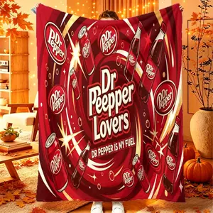 Dr Pepper Theme Flannel Blanket, Digital Print Polyester, Lightweight Comfort, Ideal Gift for Easter, Valentine's Day, Wedding, Birthday