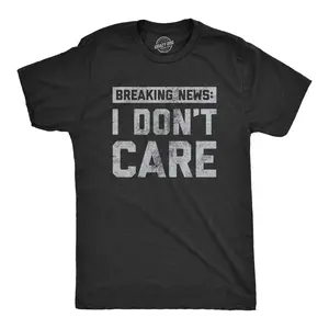 Mens Breaking News I Don't Care T shirt Funny Sarcastic Graphic Novelty Tee Mens Funny T Shirts Cool Vintage Fashion T-Shirt Gift Classic Menswear Funny Introvert Short Sleeve Novelty Tees for Guys Black