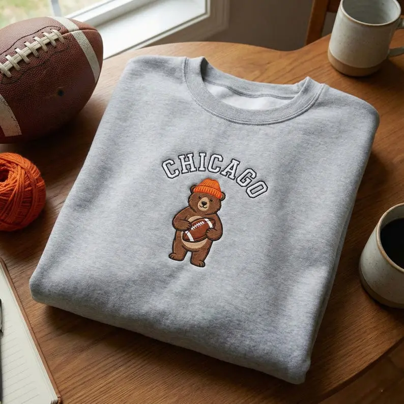 Chicago Bear Embroidered Sweatshirt, Football Crewneck, Football Fan Gift