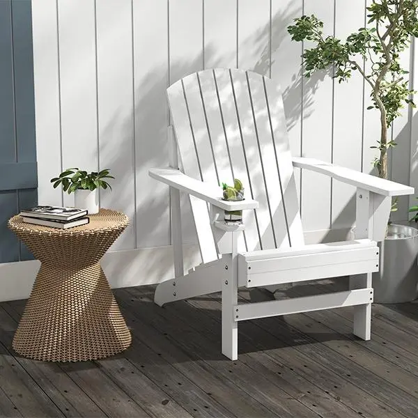 Outsunny Wood Framed Armchair - Large Indoor Outdoor Adirondack Chair with Cup Holder, Weather-Resistant Outdoor Living Furniture for Deck, Backyard, Indoor Outdoor Armchairs