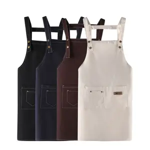 Kitchen Wipeable Waterproof Oil-Proof Unisex Work Apron For Men Adjustable Cooking Kitchen Aprons For Woman With Tool Pockets