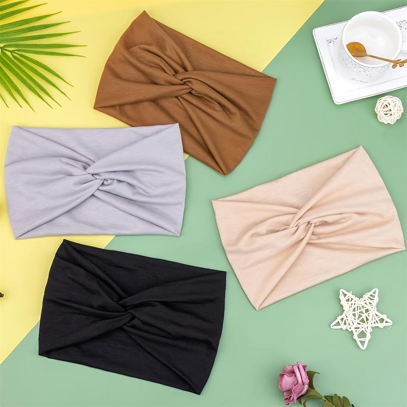 4 Pack Turban Headbands for Women Wide Vintage Head Wraps Knotted Cute Hair Band Accessories