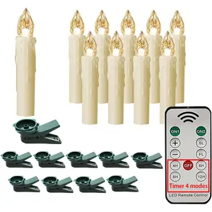 LED Flameless Taper Candles Light for Christmas Tree Decor,10pcs per Pack,Dimmable, Flickering, Operated,Window Clips Stick Candelabra,Wreath
