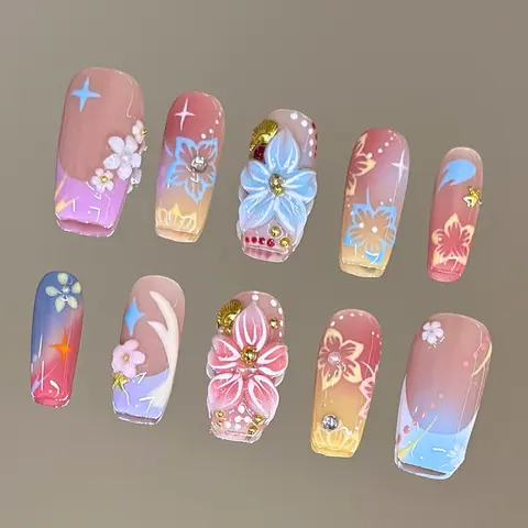 NailVesta ISLAND PARADISE – 100% Handcrafted 3D Press-On Nails | Reusable, Long-Lasting, Salon-Quality black lace nail art nail art