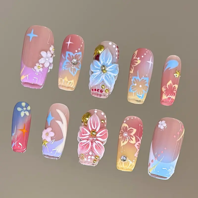 NailVesta ISLAND PARADISE – 100% Handcrafted 3D Press-On Nails | Reusable, Long-Lasting, Salon-Quality black lace nail art nail art
