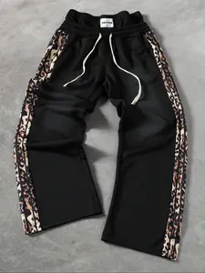 Men's Leopard Print Wide Leg Pants, Elastic Waist Knit Sporty Pants, Loose Straight Tube Jeans, Fashion Streetwear, Sportswear, Fall Winter, Wide Sweatpants