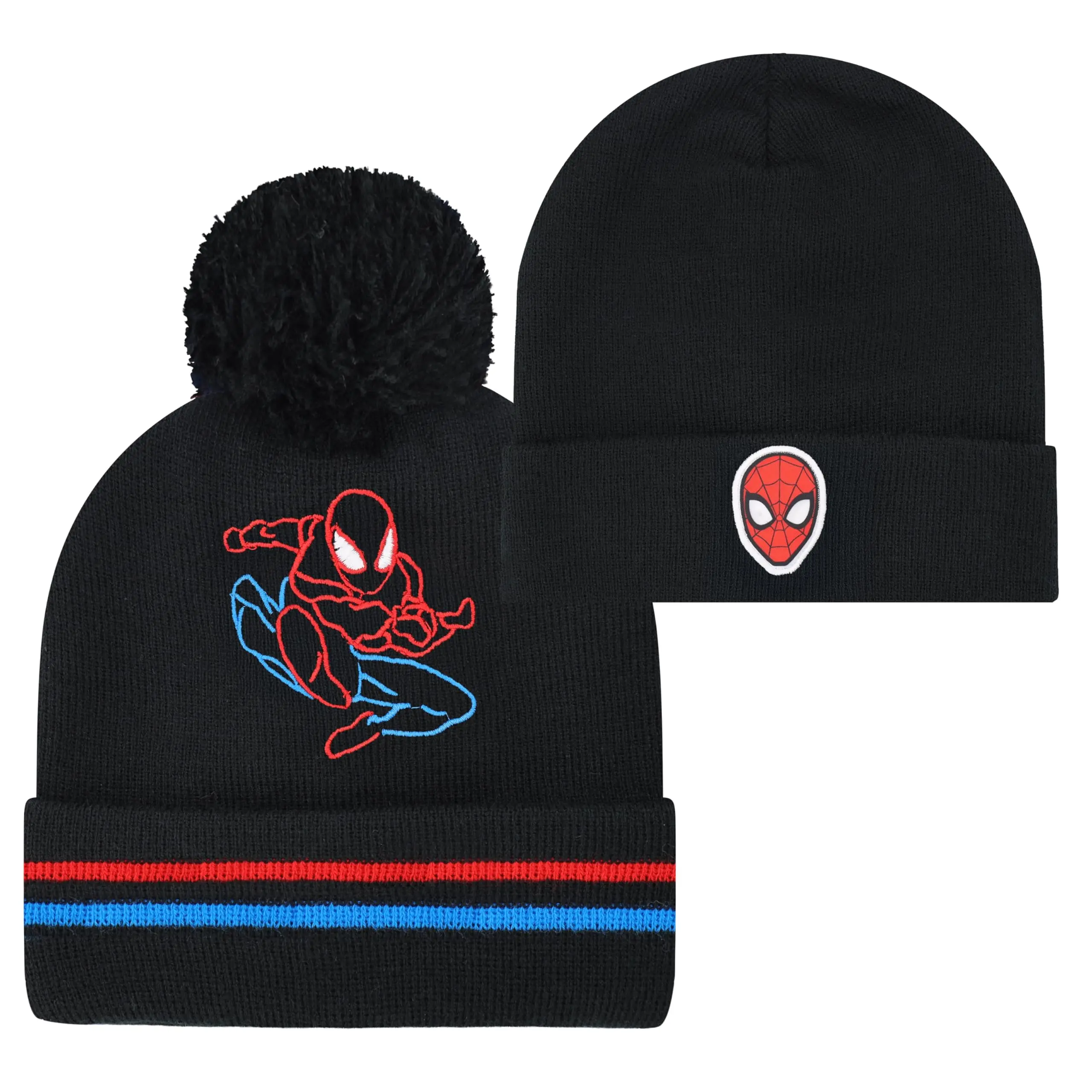Marvel 2 Pack Spiderman Winter Hat for Boys, Superhero Kids' Hats, 2 Pack Black, 7 - 8 Years, Beanie, Beanies, Acrylic Knit, Ages 7+