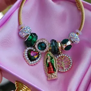 Virgencita green charm bracelet