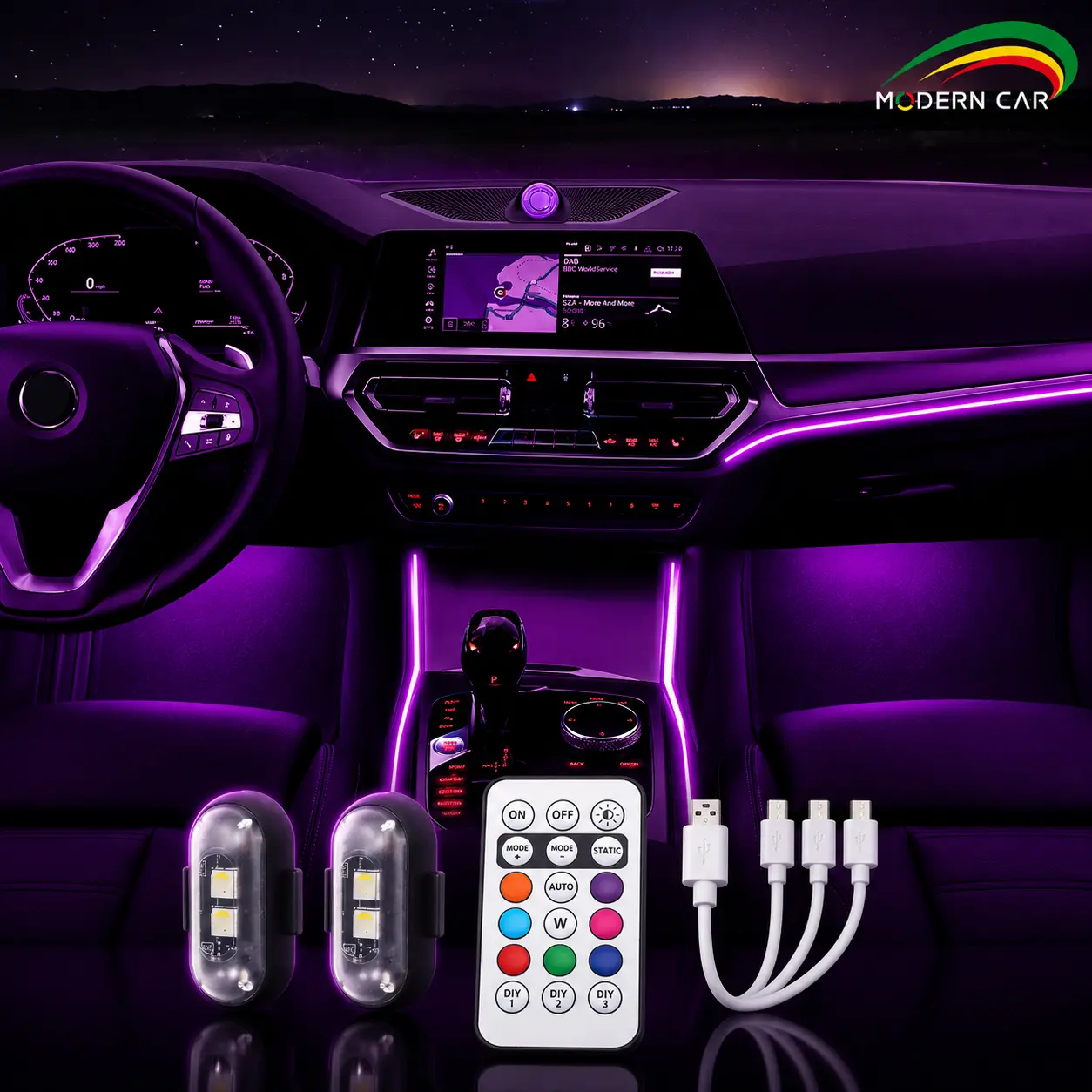 RGB LED Ambient Car Light Wireless Remote Interior Mood Lighting Multi-Purpose Strobe Light