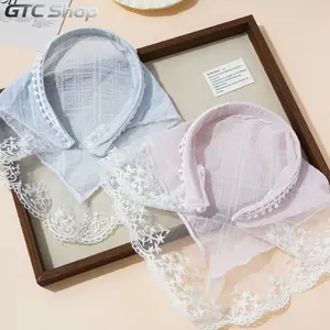 4Pcs Women Solid Color Mesh Scarves, Embroidered Lace Trim Triangle Head Scarf, Soft Fabric Fashion Hair Accessories, Multi-use Headband for Bangs Holding, Stylish Daily Decor, Portable Ornament for Vacation Travel & Outdoor Casual Look