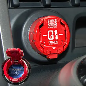 | Metal Mecha Push Start Button Cover, Car Engine Start Stop Button Cover Protector, Cool Car Accessories Interior Decor Sticker Decals Motorcycle Key Ignition Switch Cover