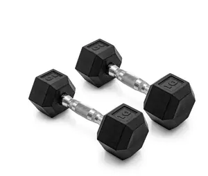 Barbell 10lb Coated Rubber Hex Dumbbell Pair for Home Gym Workout