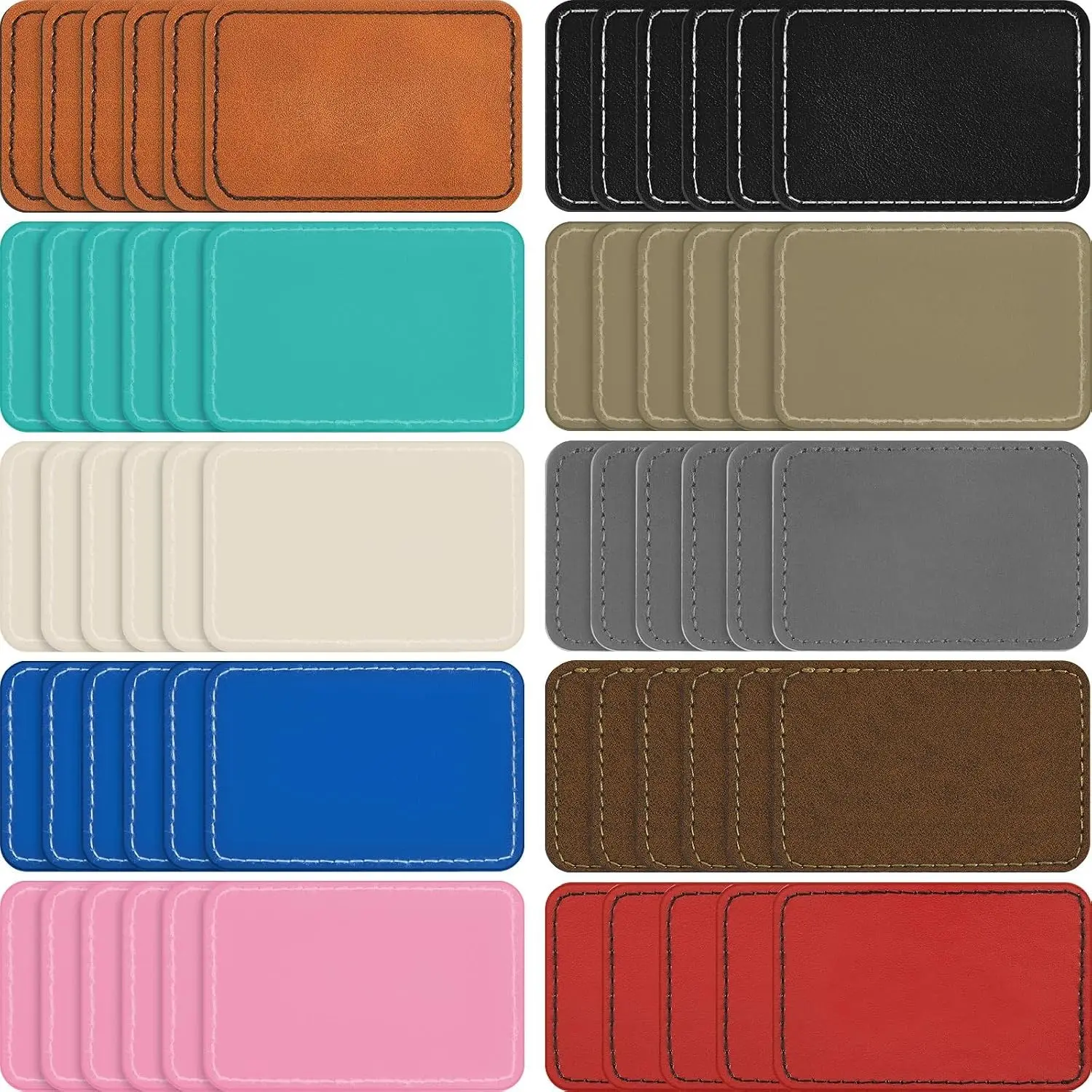60 Pcs Leather Hat Patches Blank Leatherette Hat Patch with Adhesive Rectangle Laserable Leatherette Patch for Hats Custom Fabric Sew Laser Engraving DIY(Multicolor,3 x 2 Inch)