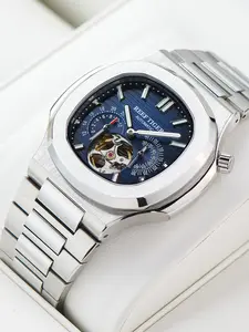 Reef Tiger Men's Fashion Square Watch, Waterproof Wristwatch, Automatic Mechanical, Waterproof Night Light, Stainless Steel Band, All Seasons, High Quality Watches