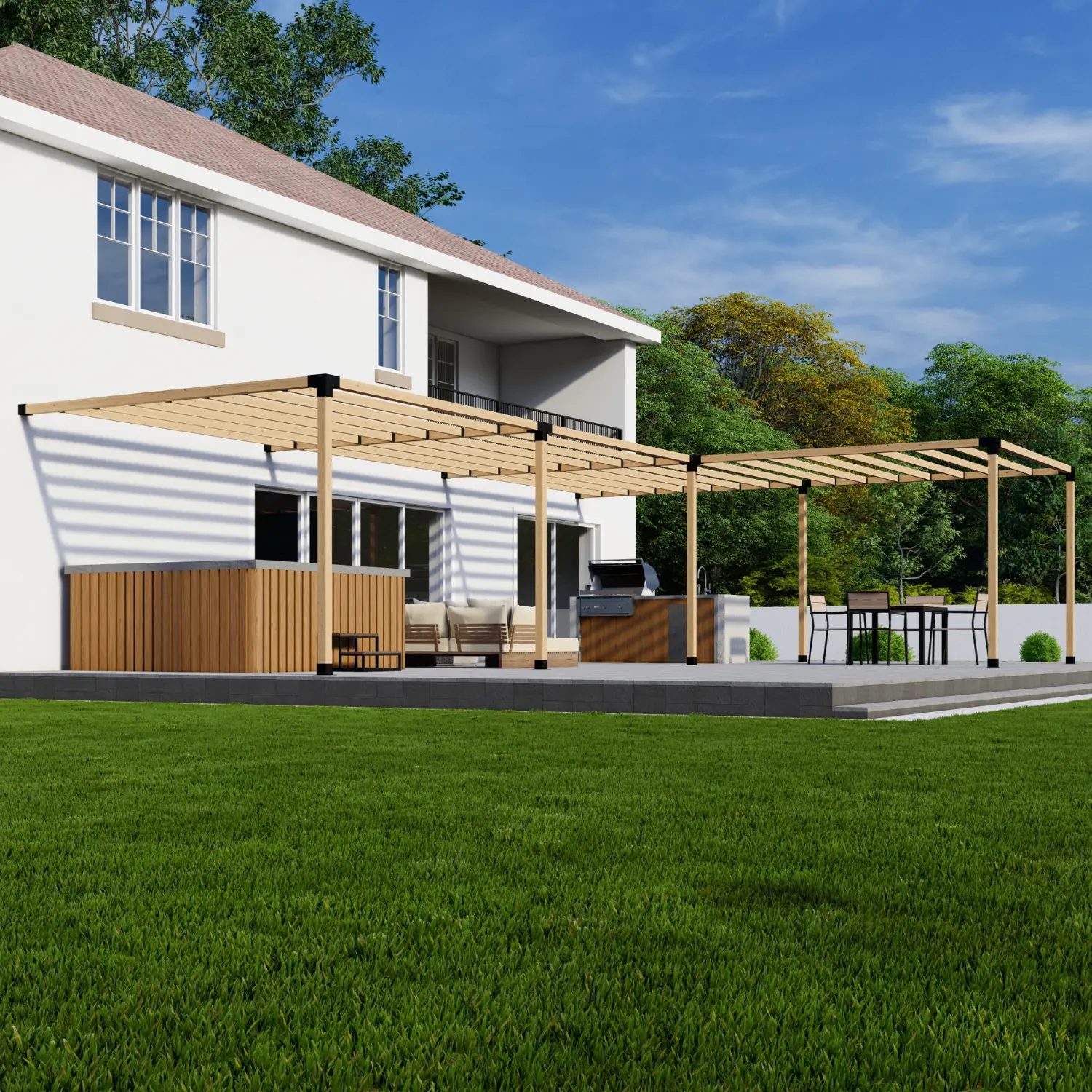 Kit for a Corner Pergola Attached to House