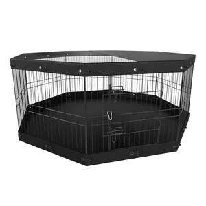 Spring new arrivals Dog Playpen, 8 Panels Foldable Metal Dog Exercise Pen with Top Cover and Bottom Pad, 24" H Pet Fence Puppy Crate Kennel, Indoor Outdoor Dog Pen for Small Medium Pets, for Camping, Yard