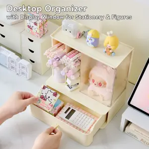 Desktop Stationery Tool Storage Box, Figure Display Case, Multi-Layer Pen Holder, Designed for Toy Collectors & Figurine Enthusiasts