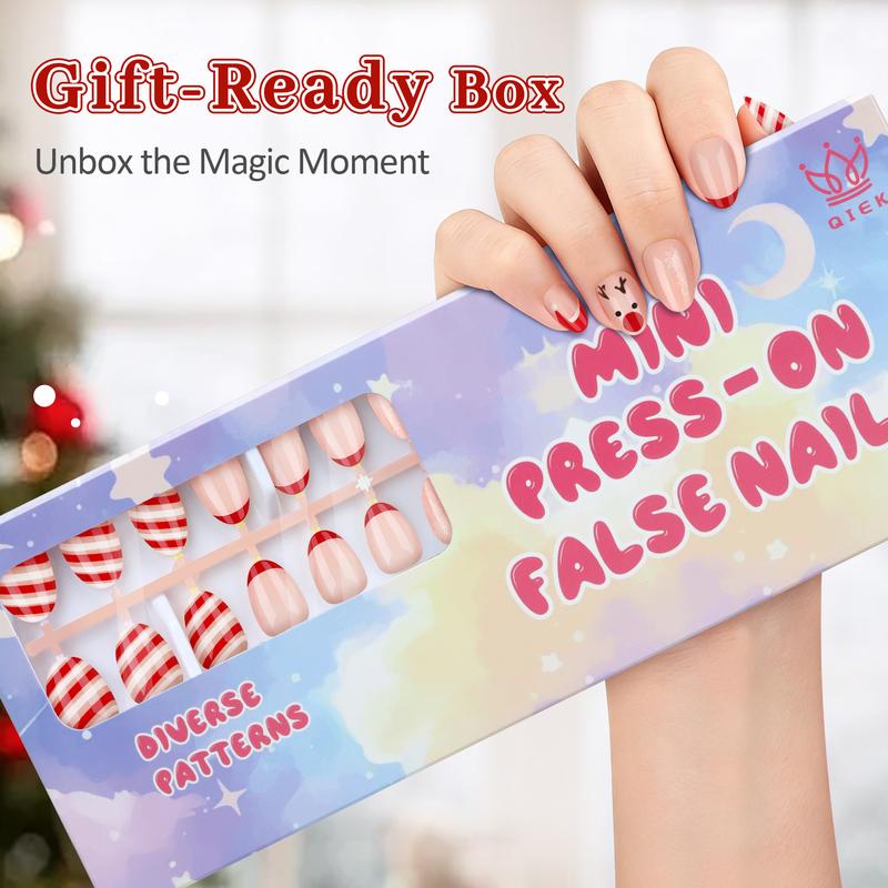 Qiek Press on Nails Kit for Kids, 4 pack 16 Sizes 128 Pieces Kid Fake Nail Kit Colorful Flower Almond Fake Nail Tips for Girls 8-12 Years Old with Jelly Nail Adhesives & Nail Builder Glue Birthday Gifts Holiday Haul