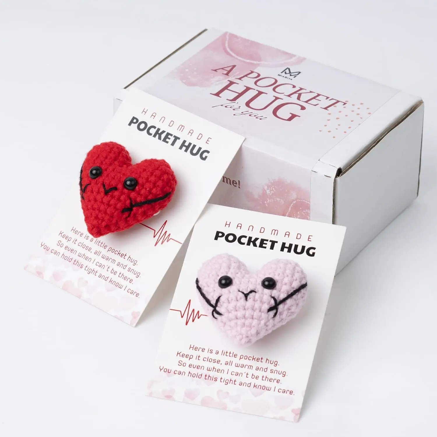 2 count Pocket Hug Token, Cute Crochet Heart, Valentines Day Gifts for Her, Him, Women, Long Distance Relationship Gifts, Romantic I Love You Valentines Gifts for Women Men Couple
