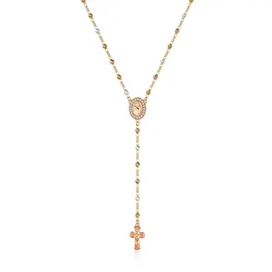 Gold Virgin Mary Necklace with Cross Dainty Y Chain Faith Jewelry Gift For Women Elegant Design Long Versatile Use For Easter