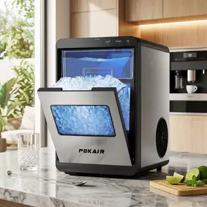 Nugget Ice Maker Countertop, Portable Ice Maker 44lbs/Day, Pebble Ice Machine with One-Touch Instant Ice & Self-Cleaning, Soft Chewable Ice for Home, Office & RV, Stainless Steel