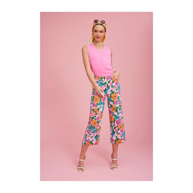 Isaac Mizrahi Live! Petite True Denim Printed Crop Wide Leg Jeans