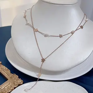 SR Pearl Co. Freshwater Pearl Stainless Steel Double Chain Star Necklace  Adjustable Necklace 16Inches Women Elegent Wear Women Gift