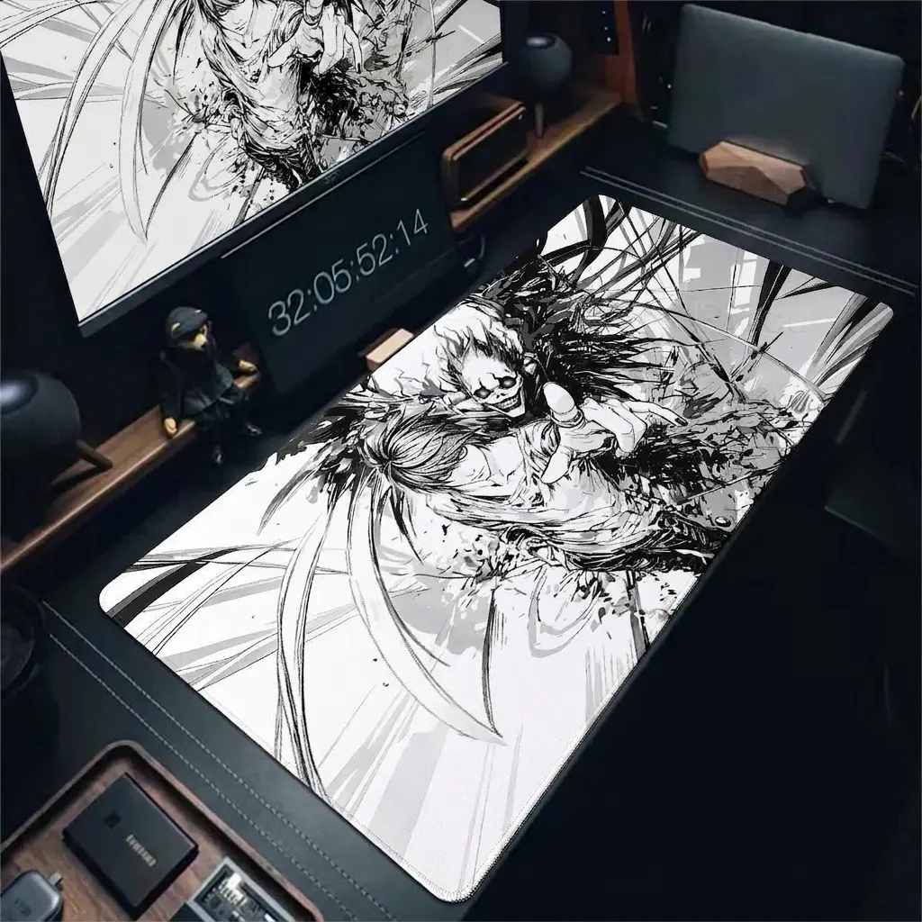 Anime Theme Gaming Mouse Pad, Death Note 90x40cm Micro-Woven Desk Mat with 2mm Thick Locked Edges, Non-Slip Black Comic Mouse Pad for PC Laptop Gaming