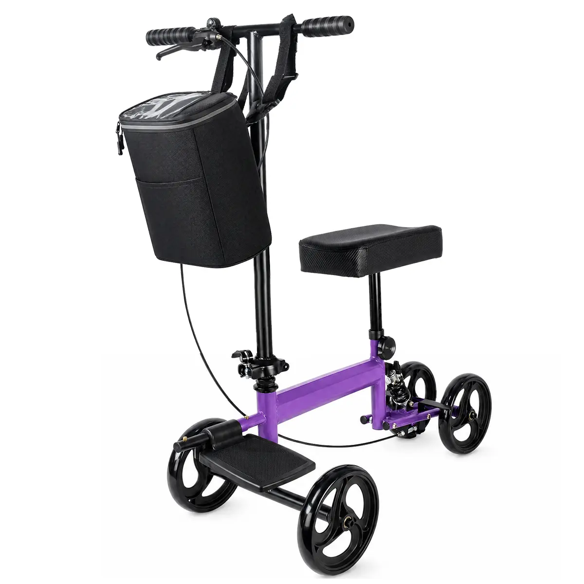 Hi Wheels Foldable Knee Walker Scooter for Adults, Steerable Medical Crutch Alternative, Adjustable Knee Pad & Handlebar, Locking Handbrake, Shock Absorption, Easy Storage, 220 lbs Capacity, Black