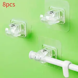 8pc Adjustable Curtain Rod Holders - No-Drill, Easy Install, Versatile Telescopic Rod Brackets for Home Shower Curtain & Towel Hanging