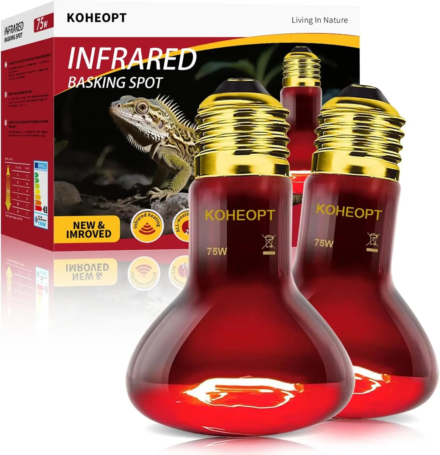 2-Pack 75W Reptile Heat Lamp Bulb, Infrared Heat Emitter Red Heat Lamp for Reptile Amphibian, Infrared Basking Spot Light Bulb,Red Heat Lamp for Chickens、Lizards、Snakes、Turtles
