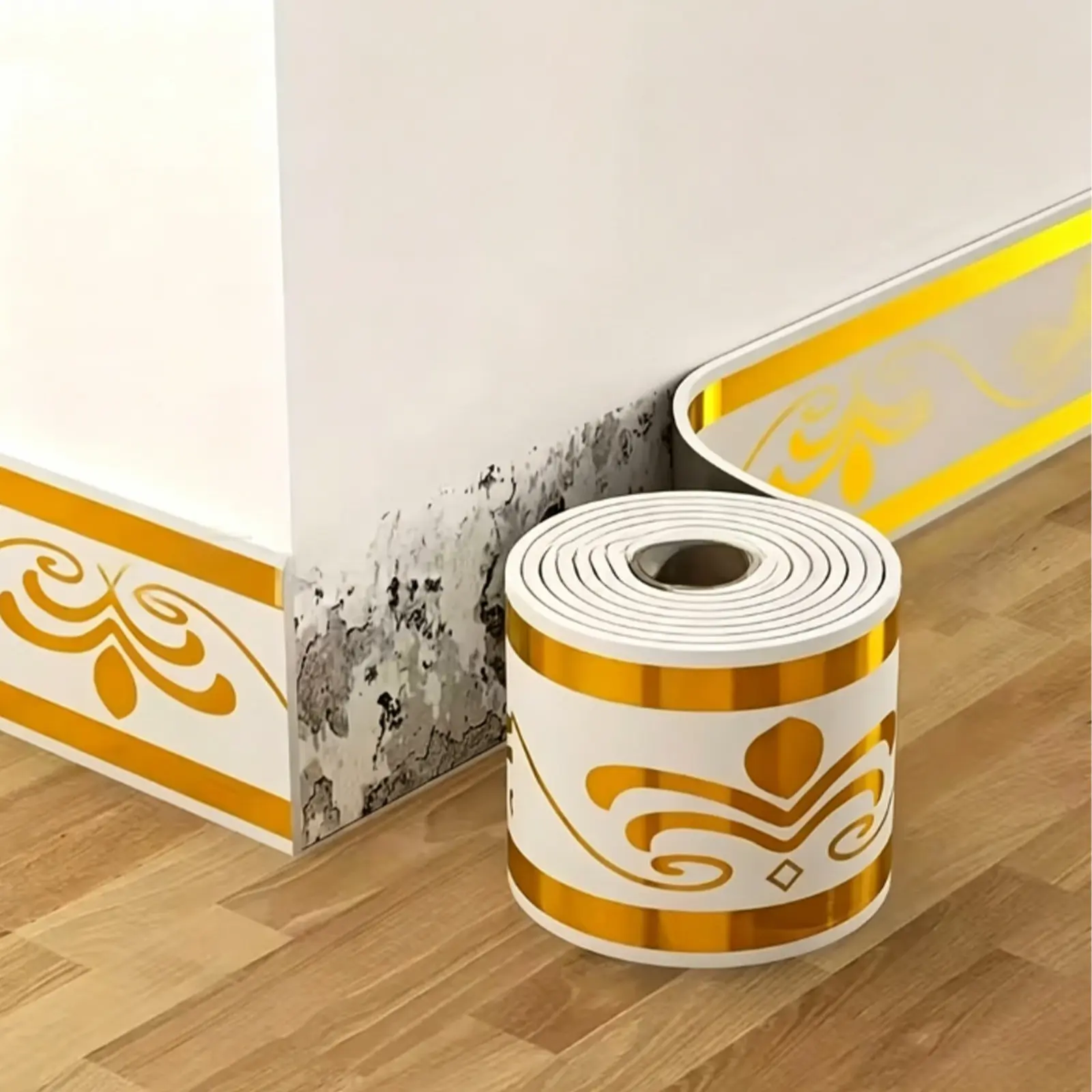 Self-Adhesive Baseboard Wall Sticker 5m, Luxury Waterproof Peel and Stick Skirting Board, No Drilling Corner Cover Up Accent Wall Trim, Interior Moulding Trim for Living Room Bedroom Home Decor