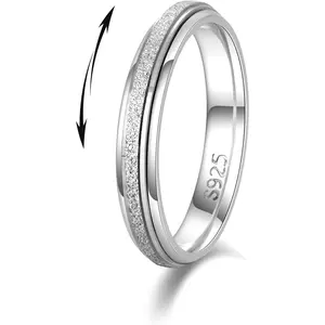 925 Sterling Silver Fidget Ring for Women Band Anxiety Ring 4mm Silver Thumb Ring Spinner Ring for Men Stress Relief Anti-anxiety RingsValentine's Day gift