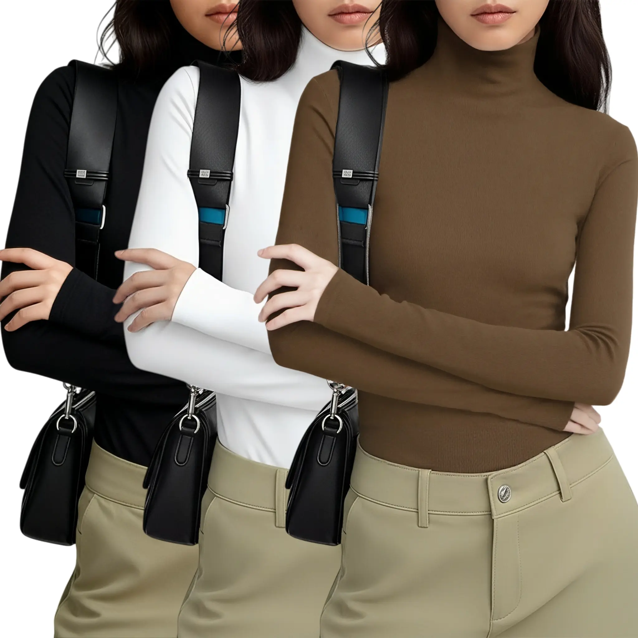 Women's Chic Loungewear 3pcs Turtleneck Tops - Long Sleeve Slim Fit Thermal Ruched Crop Tees Sleepwear for Spring Fall