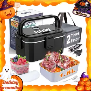 Adult Heated Electric Lunch Box - 12V/24V/110V for Car/Truck/Office, Removable 304 Stainless Steel Container with Utensils & Bag