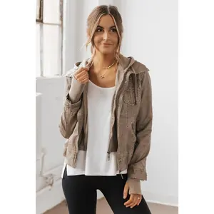 Hooded Sweatshirt Vegan Leather Grey Jacket
