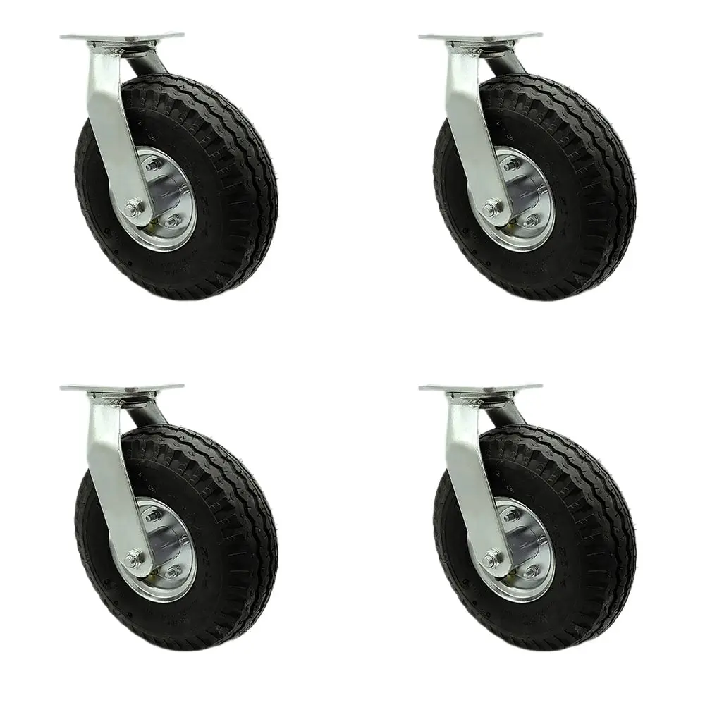 Service Caster SCC-100S3504-PNB-BSL-2-S-2 10 in. Heavy Duty Lockable Swivel Pneumatic Rubber Wheels, Black Casters for Furniture Moving, Food Carts, 1,400 lbs Capacity - Set of 4