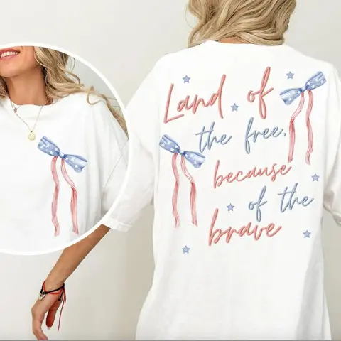 Coquette America Land Of The Free Because Of The Brave Shirt, 4th of July Shirt, Patriotic Tee, Independence Day Gift, American Bow Soft Girly Top