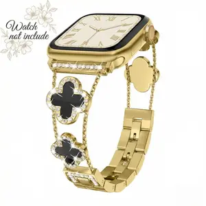 Spark & Shine Black Shell Clover Bracelet for iWatch (Band Only) Business & Dressy Strap Compatible Series 1-11 SE SE2 Ultra Ultra2 38-49mm Women Men Watch Not Included TikTokShopHolidayHaul